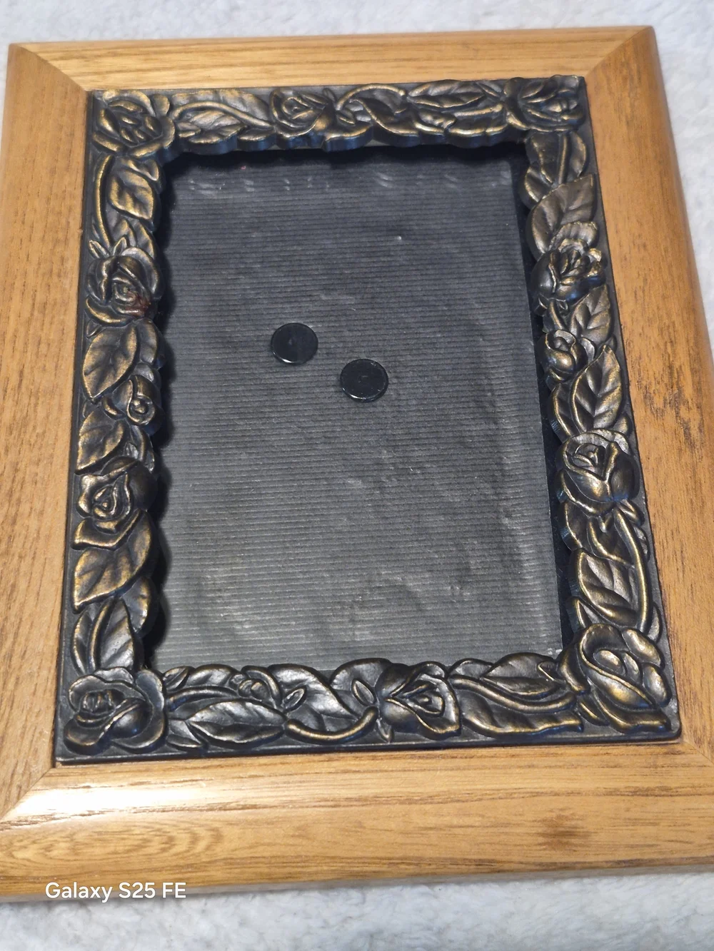 Vintage Wood Picture Frame Antique Bronze Metal Rose Border 7.25x5.75